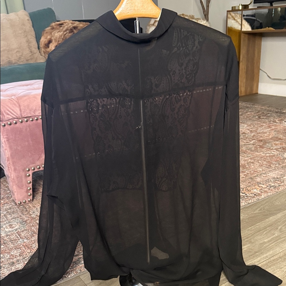 ASOS Design Black sheer, gothic style large shirt - Picture 5 of 9